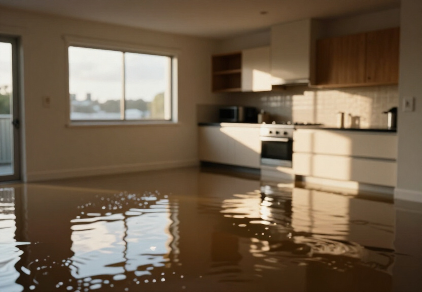 Flooded apartment in Belmore before restoration